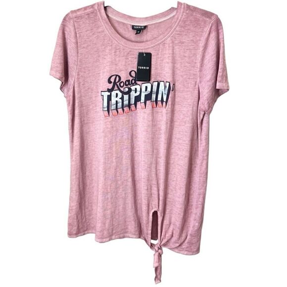 Torrid Road Trippin' Mauve Pink Tie Front Tee size 00 (M/L) - Picture 2 of 16